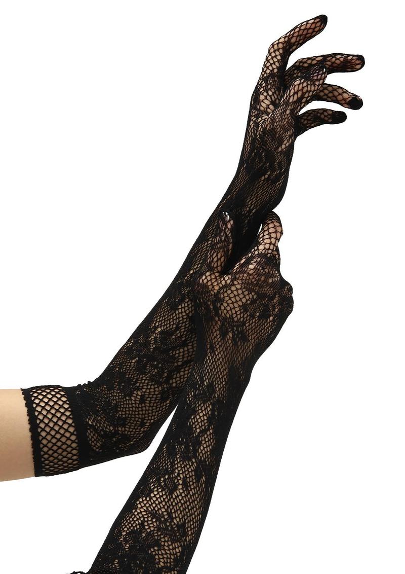 Baci Flower Lace guanti lunghi pizzo nero opera floreale