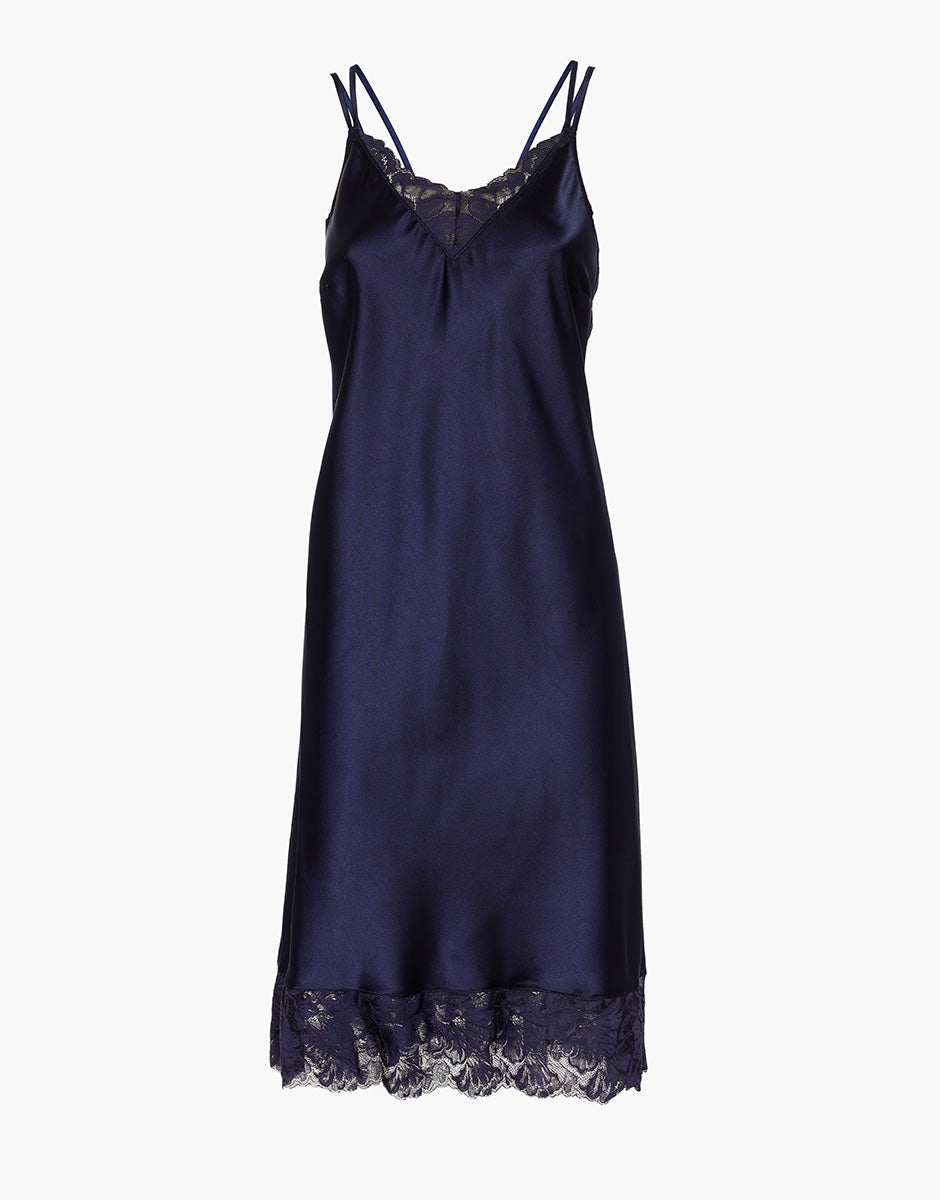 Lovable sottoveste satin pizzo blu notte spalline incrociate