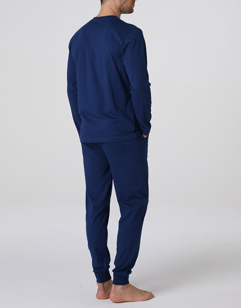 Lovable Man Serafino Pigiama Lungo Uomo Blu Jersey