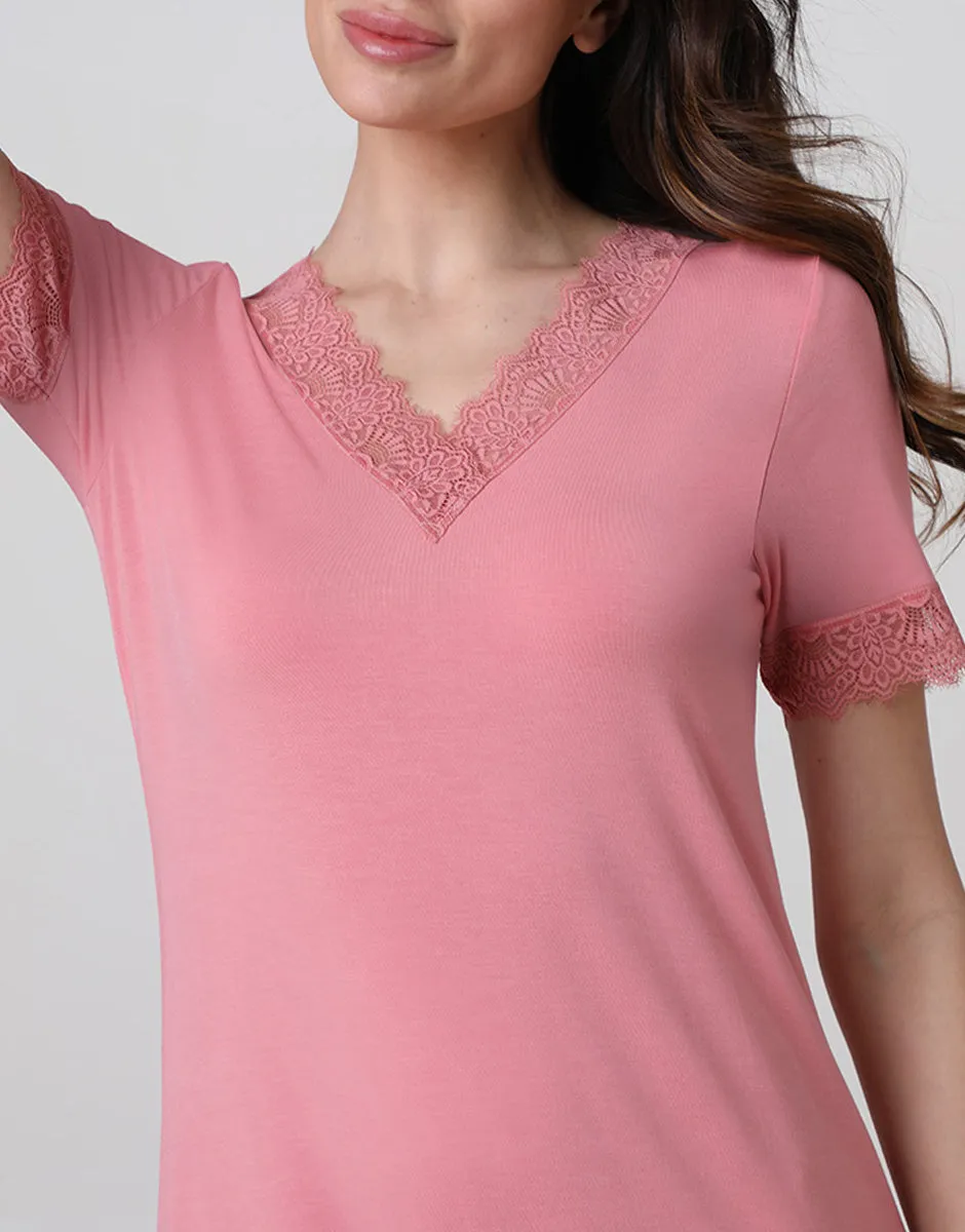 Lovable Elegant Modal camicia da notte rosa malva manica corta