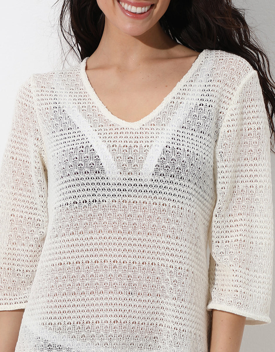 Lovable vestito mare crochet bianco seta scollo a V