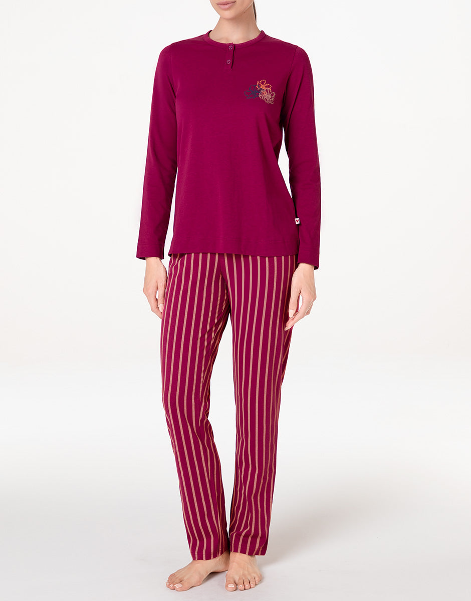 Lovable pigiama lungo serafino jersey lampone intenso