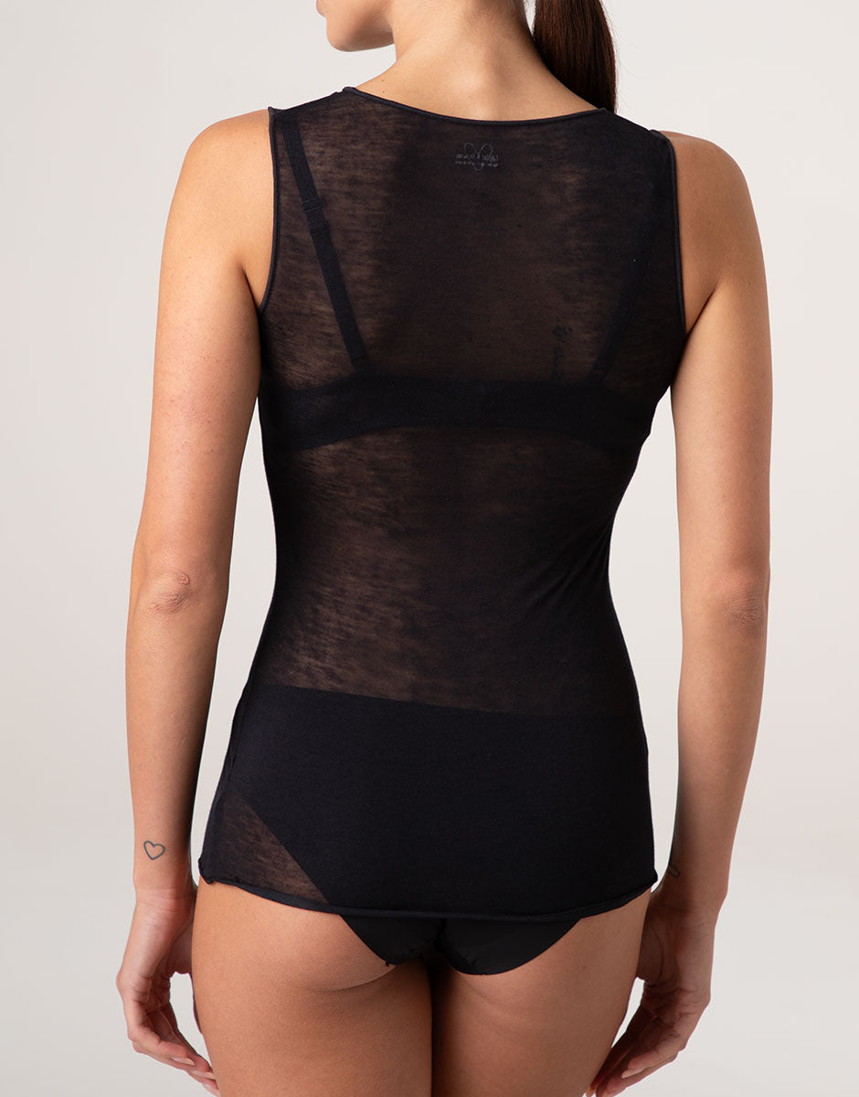 Lovable Ultralight and Warm canotta spalla larga nero modal cashmere