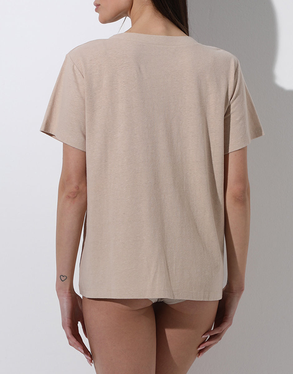Lovable Cotton Linen maglia scollo a V cappuccino in cotone lino