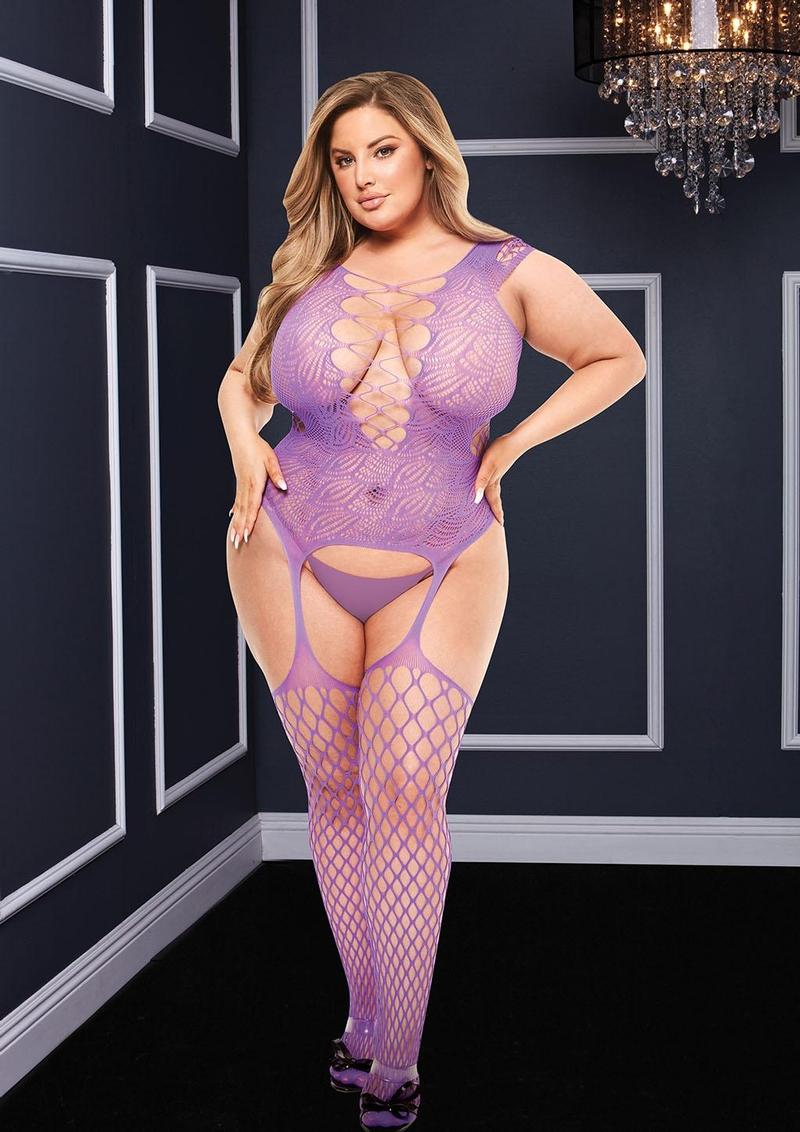 Baci Lingerie Corset Front bodystocking rete nero unica elasticizzato