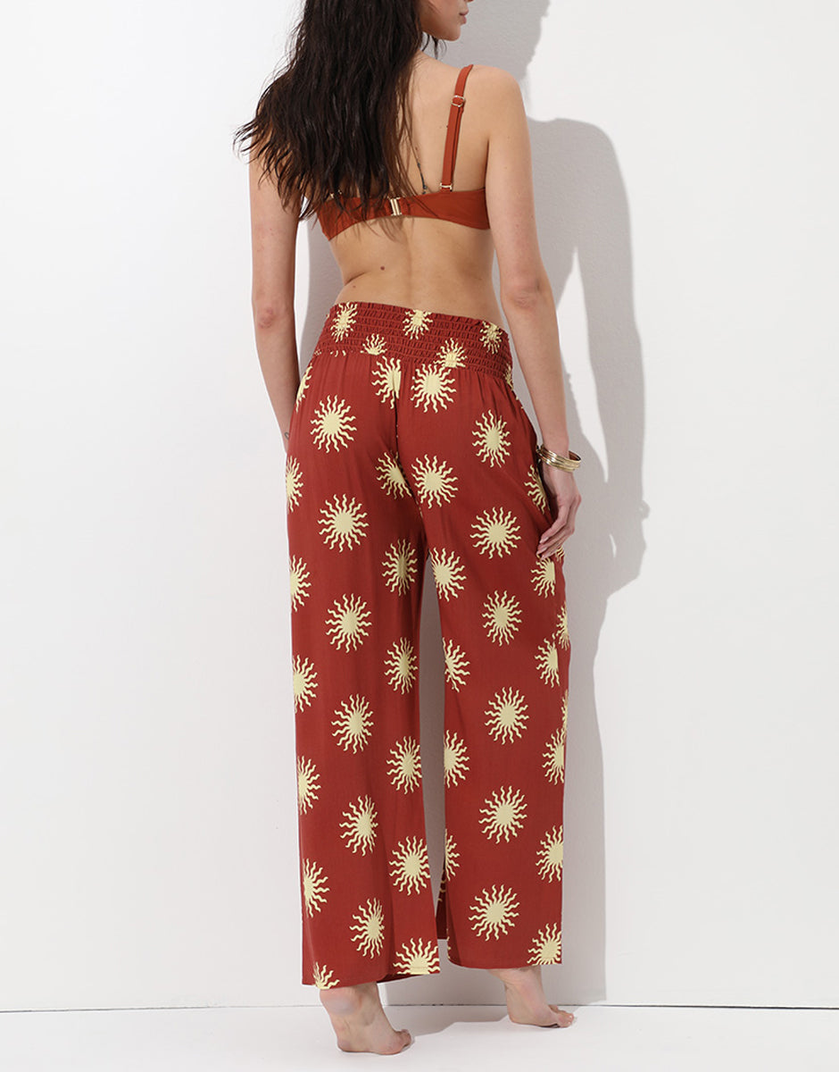 Lovable pantalone mare viscosa terra stampa sole