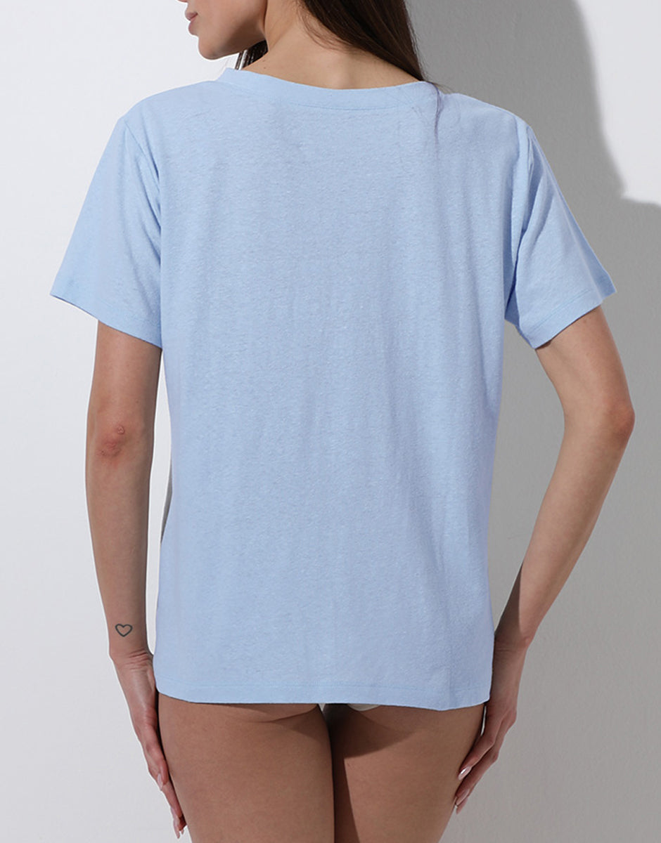 Lovable Cotton Linen maglia manica corta scollo V azzurro