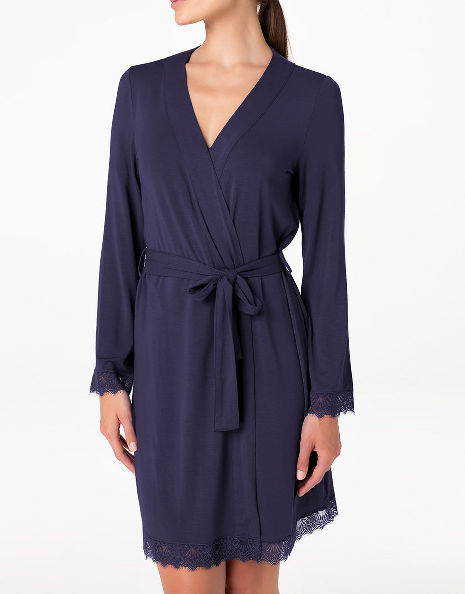 Lovable Elegant Modal vestaglia lunga blu notte pizzo