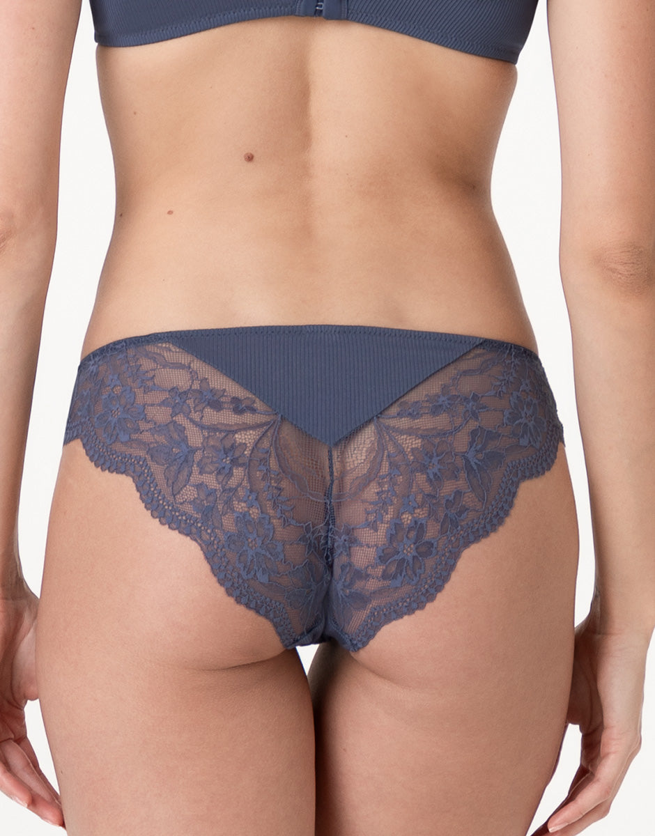 Lovable Casual Rib Lace slip microfibra blu polvere