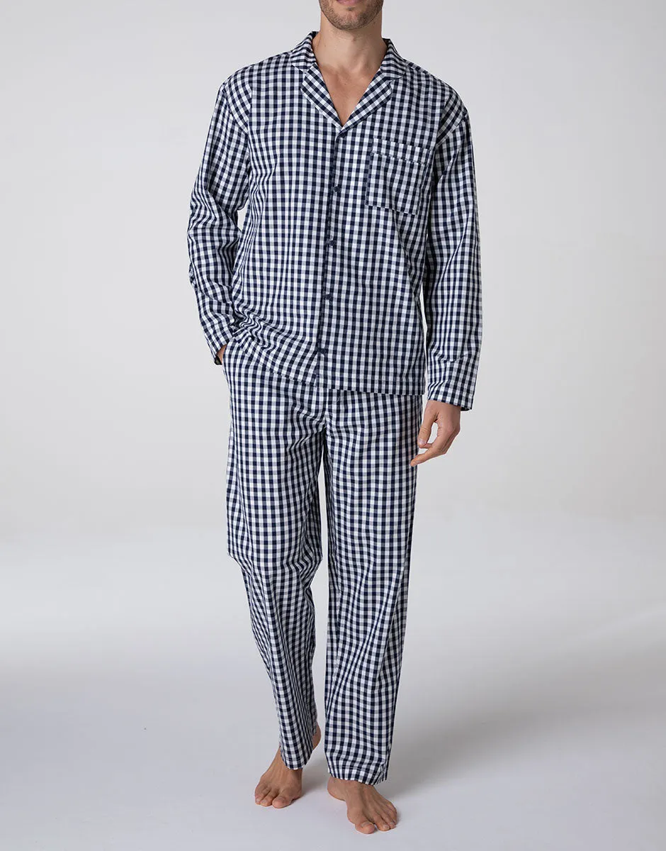 Lovable Man Pigiama Lungo Aperto Cotone Blu Vichy