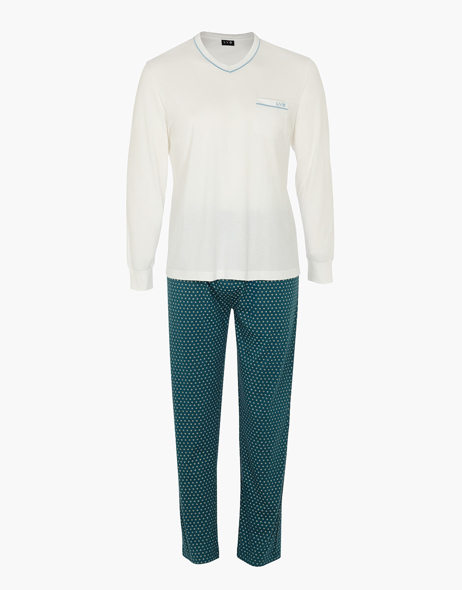 Lovable pigiama lungo uomo jersey avorio scollo a V