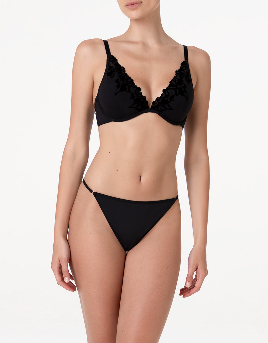 Lovable Velvet Embroidery reggiseno triangolo nero velluto