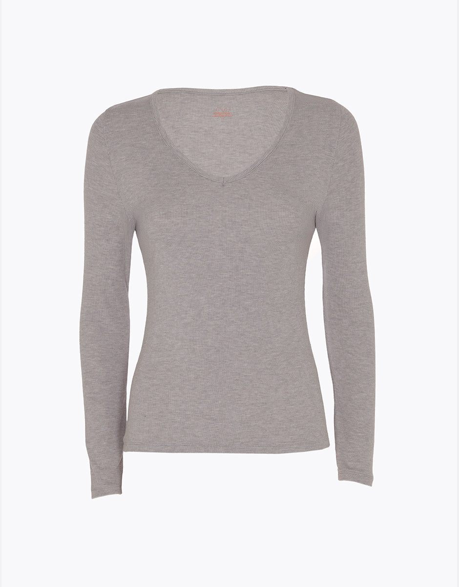 Lovable Rib Glimmering Modal maglia scollo V grigio melange