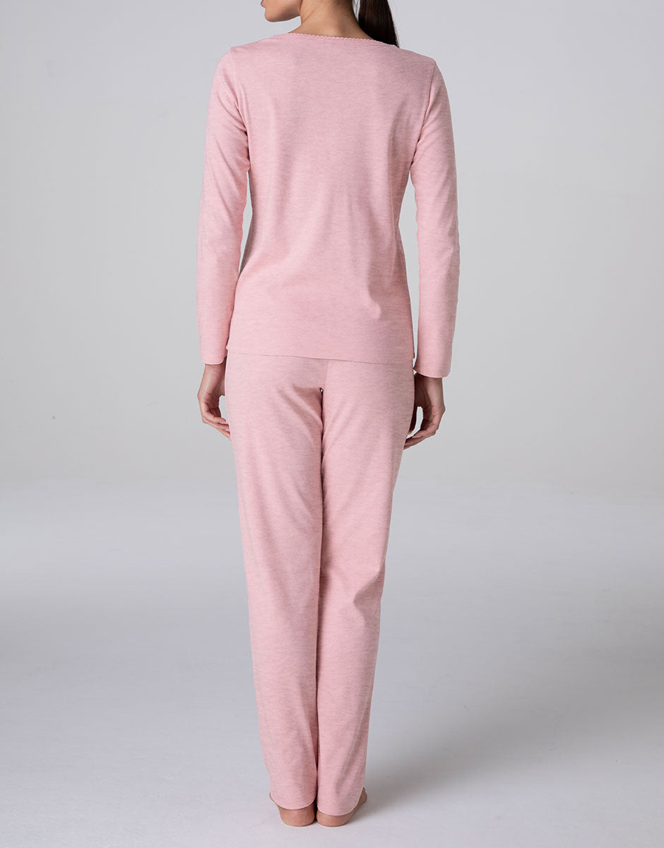 Lovable Serafino Interlock pigiama lungo rosa melange caldo