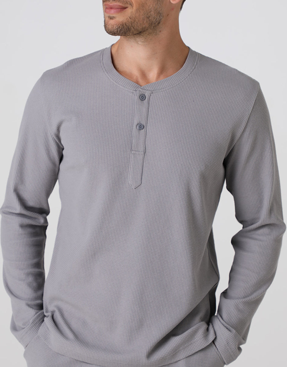 Lovable Man Serafino Waffle pigiama lungo grigio cotone