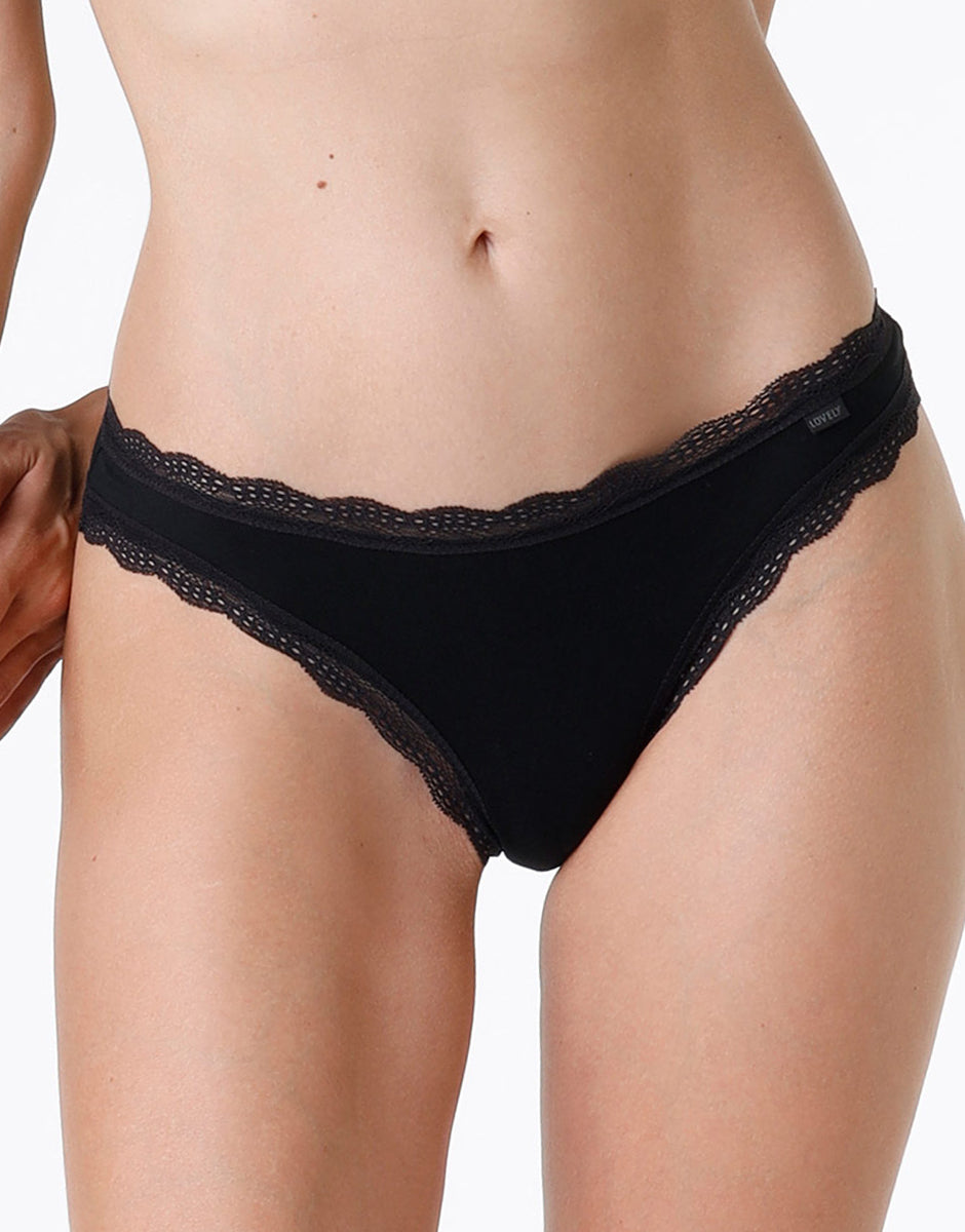 Lovable Lovely slip mini nero cotone e pizzo