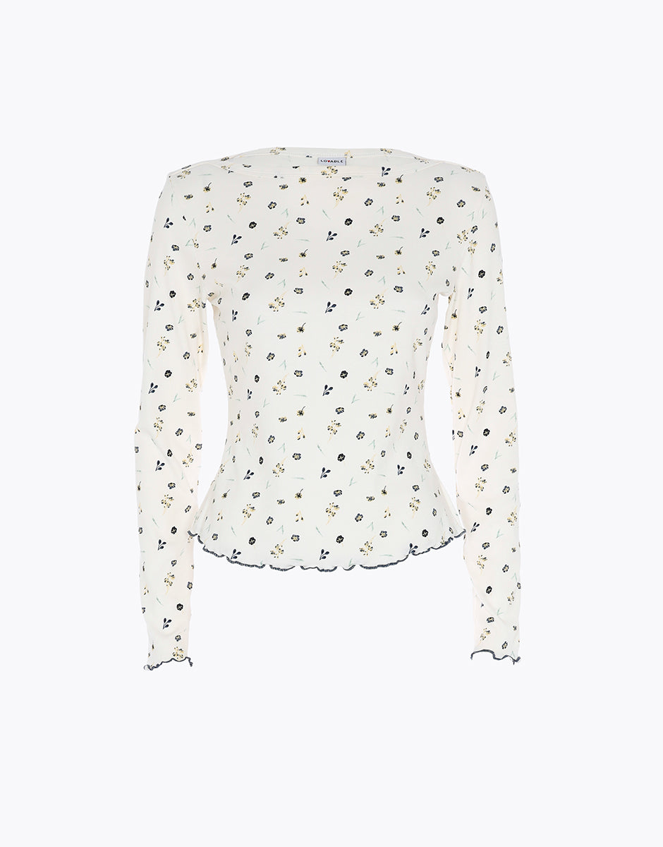 Lovable T-shirt Manica Lunga Scollo Barchetta cotone bianco latte