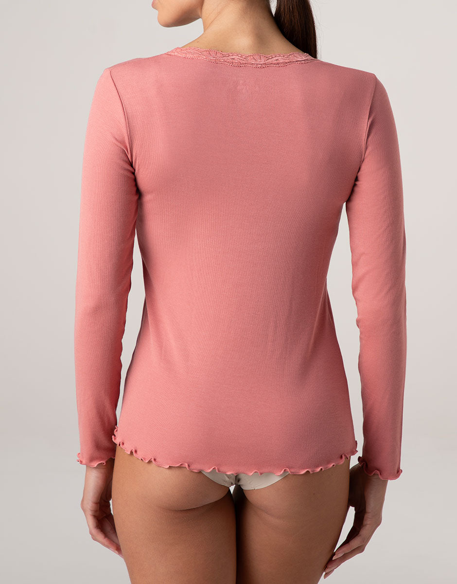 Lovable Warm Modal and Silk maglia manica lunga pizzo terracotta