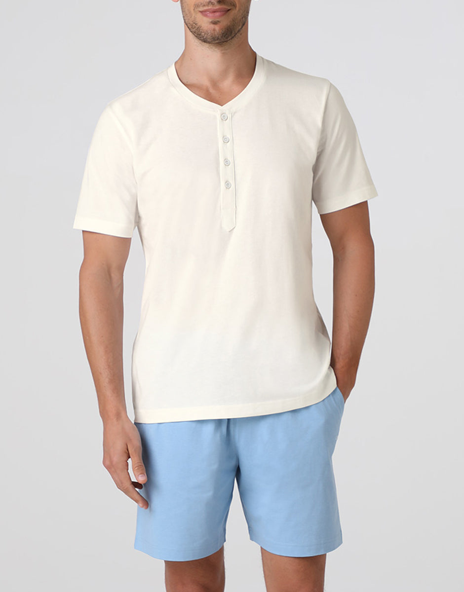 Lovable Man Serafino pigiama corto avorio jersey cotone