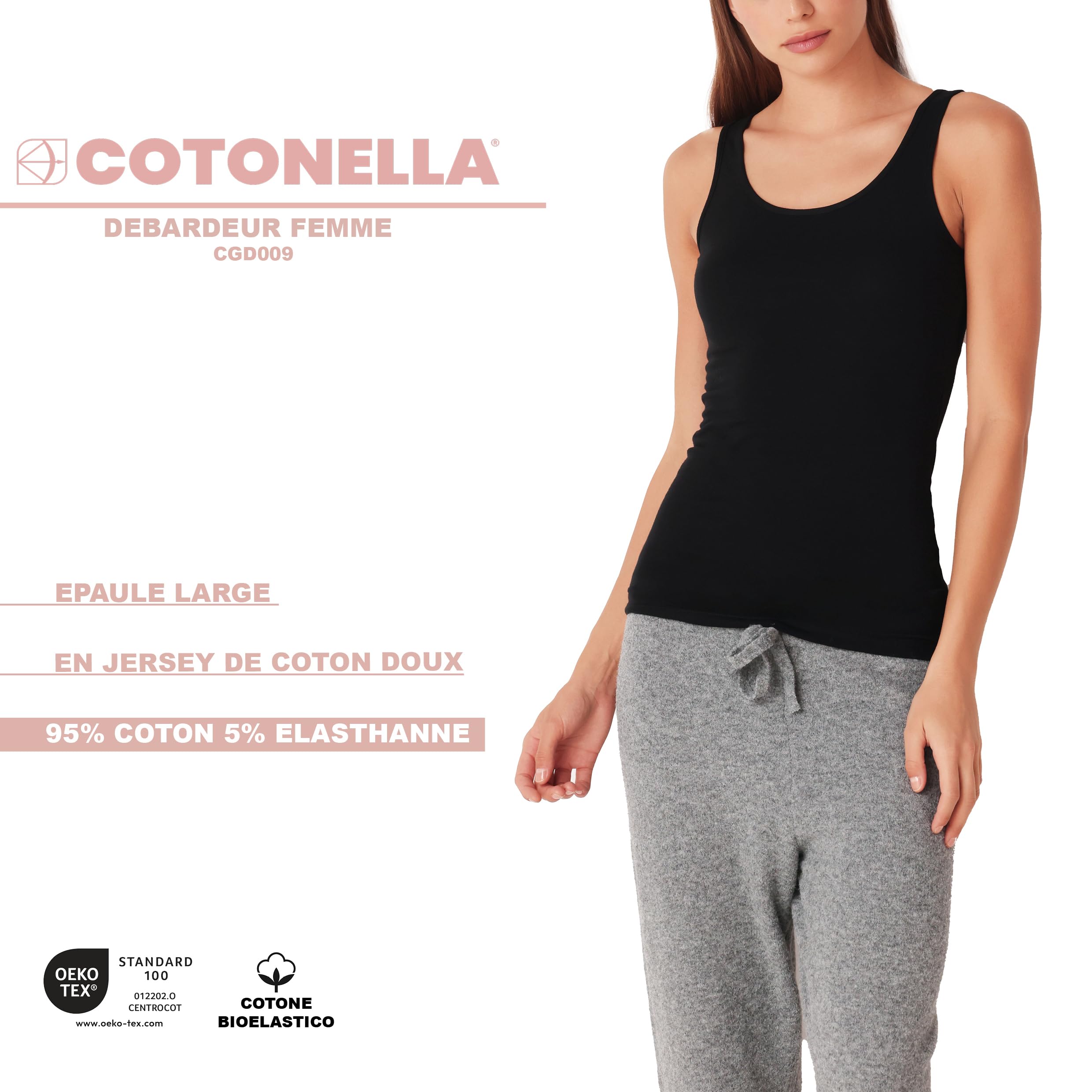 Cotonella Spalla Larga canotta cotone bianco traspirante