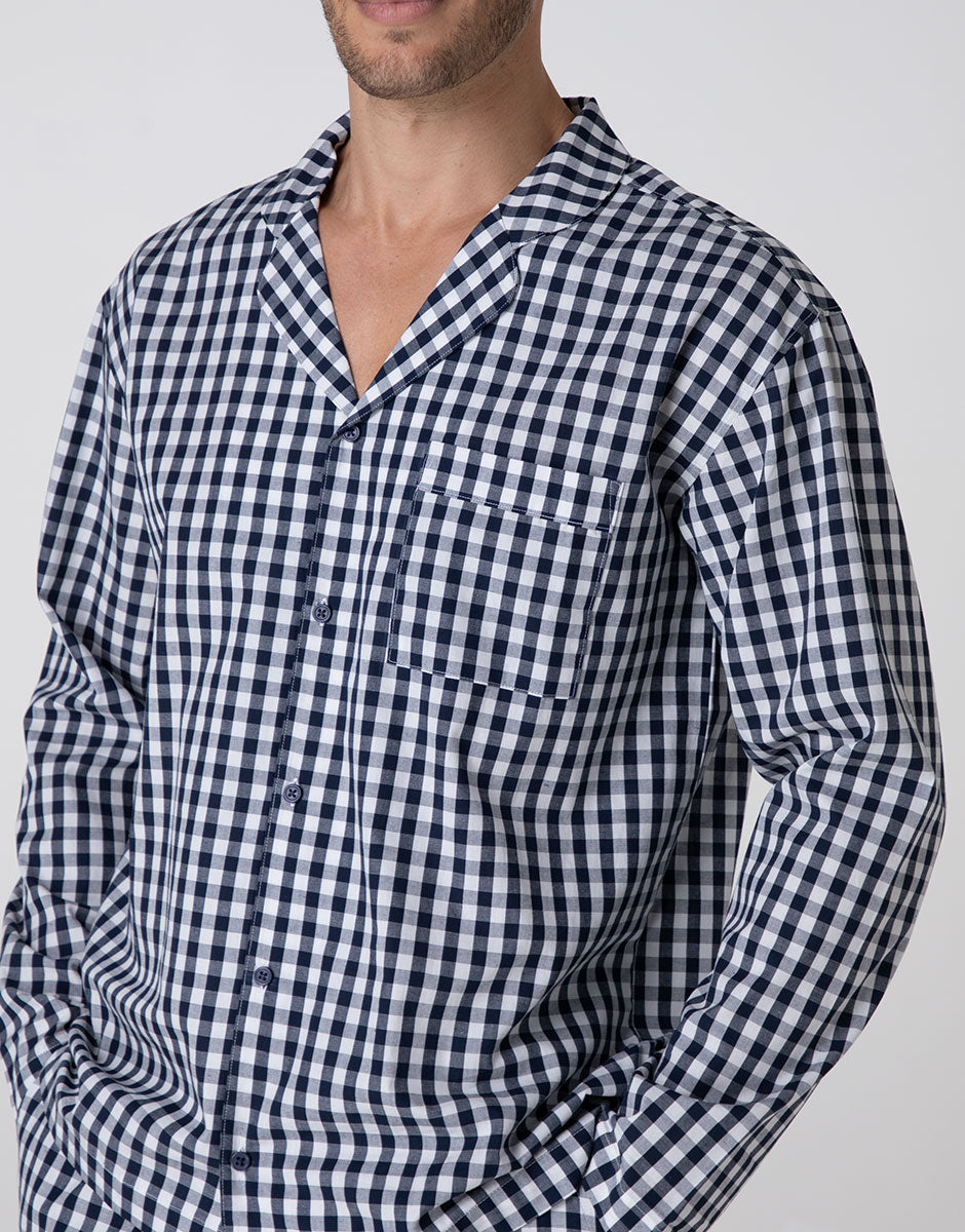 Lovable Man Pigiama Lungo Aperto Cotone Blu Vichy