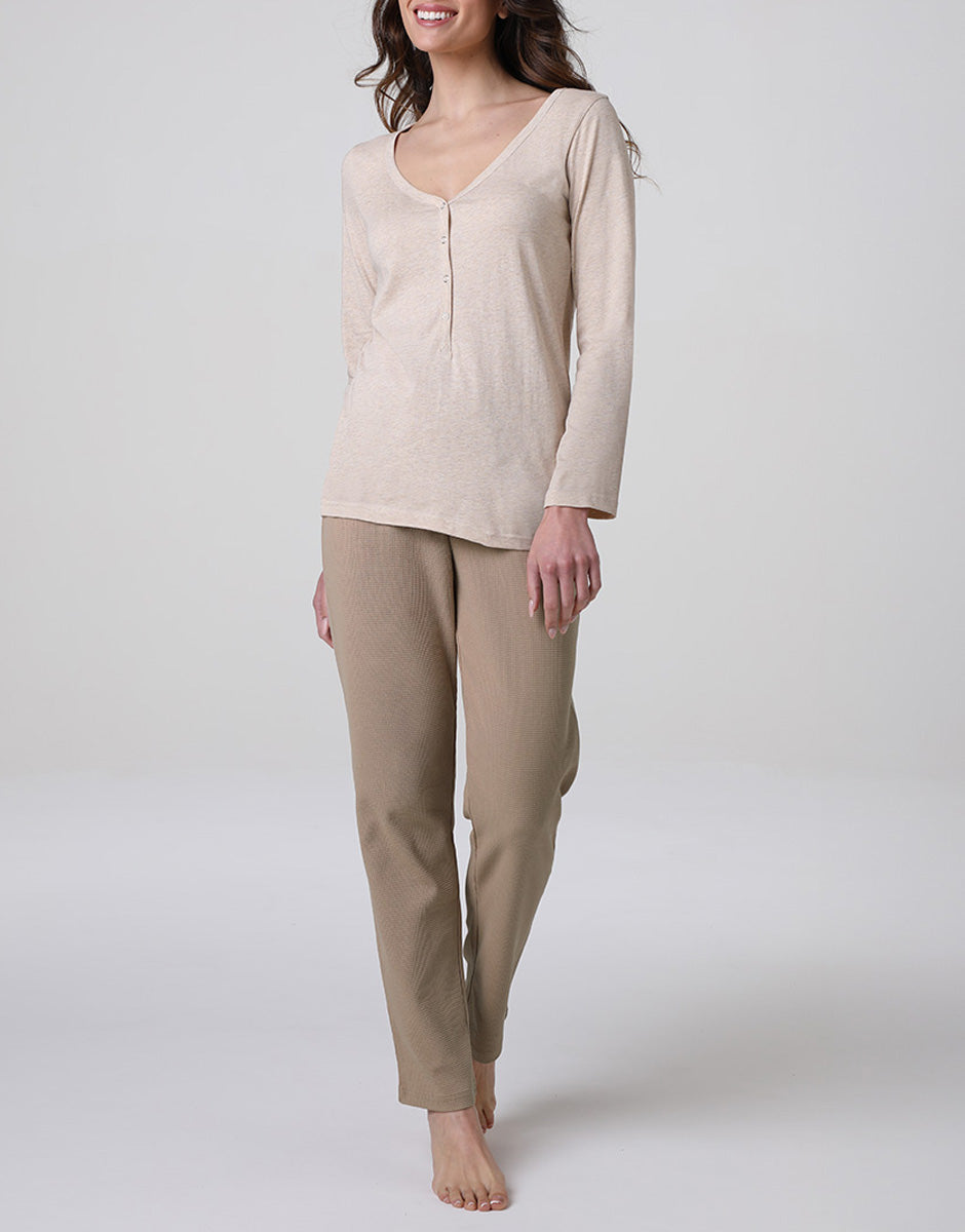 Lovable Serafino pigiama lungo jersey waffle cappuccino