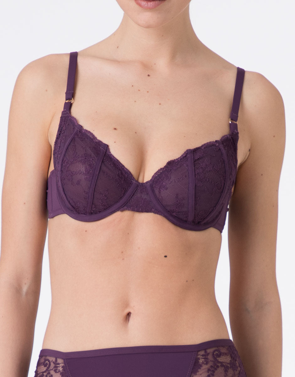 Lovable Delicate Floral Lace reggiseno ferretto viola mora