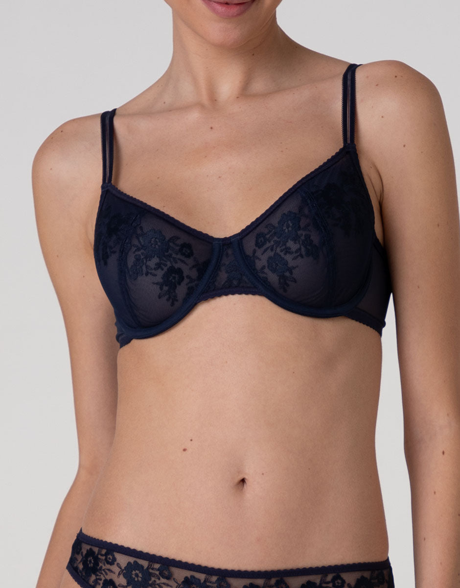 Lovable Elegant Embroidery reggiseno balconcino blu navy ricamato