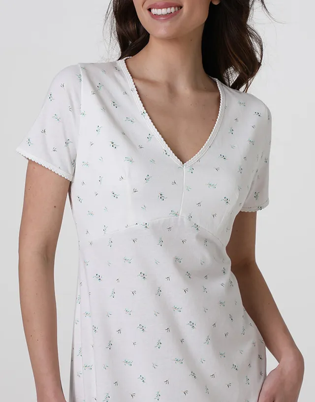 Lovable camicia da notte jersey bianco latte stampato manica corta