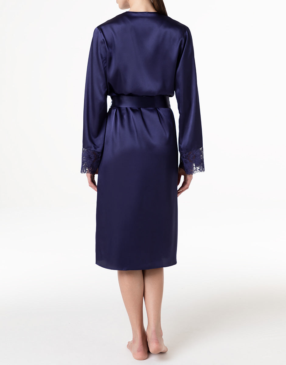 Lovable vestaglia satin blu notte pizzo manica