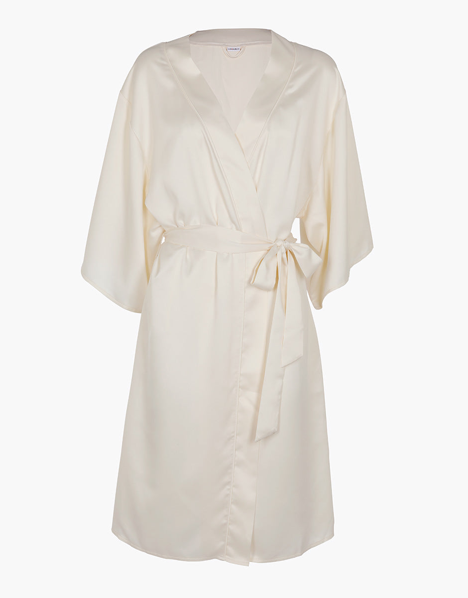 Lovable vestaglia in satin bianco latte con cintura