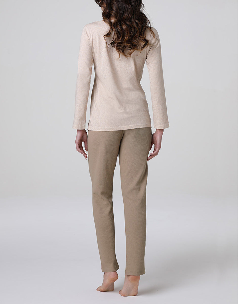 Lovable Serafino pigiama lungo jersey waffle cappuccino
