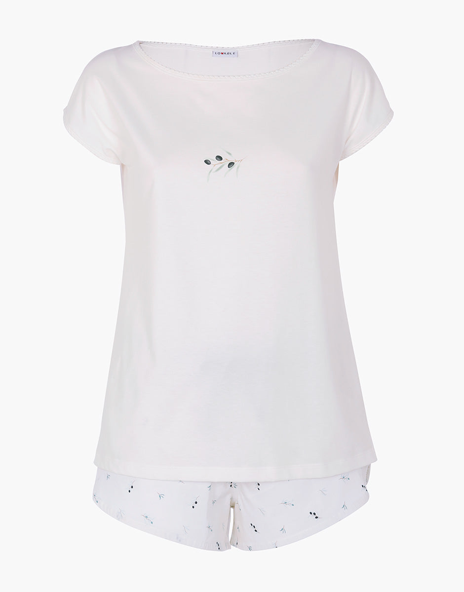 Lovable pigiama corto girocollo bianco latte in jersey