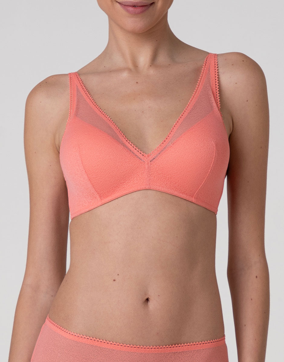 Lovable Fancy Mesh Triangolo Imbottito Reggiseno Corallo Senza Ferretto