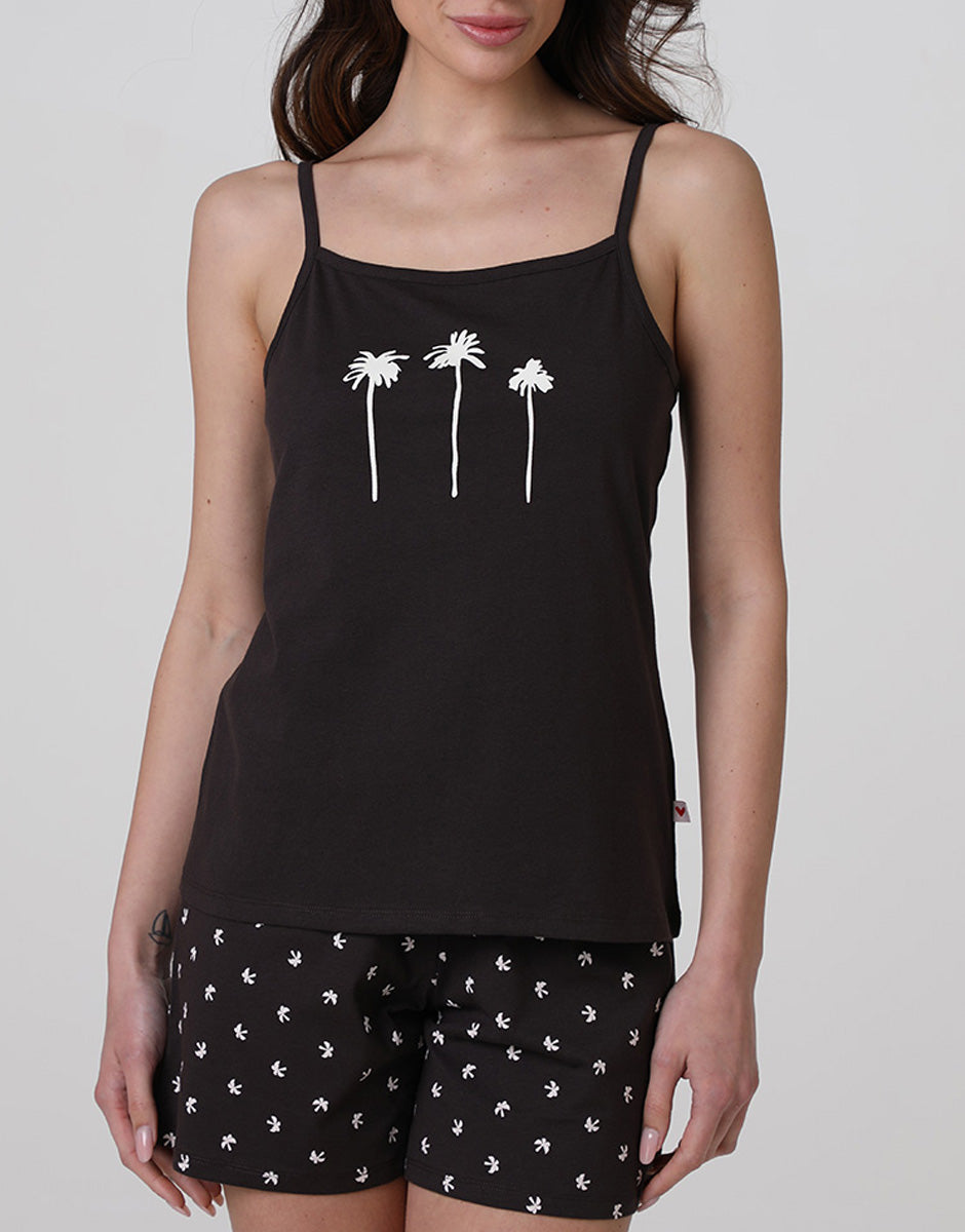 Lovable Pigiama Corto Top e Pantaloncino jersey marrone scuro