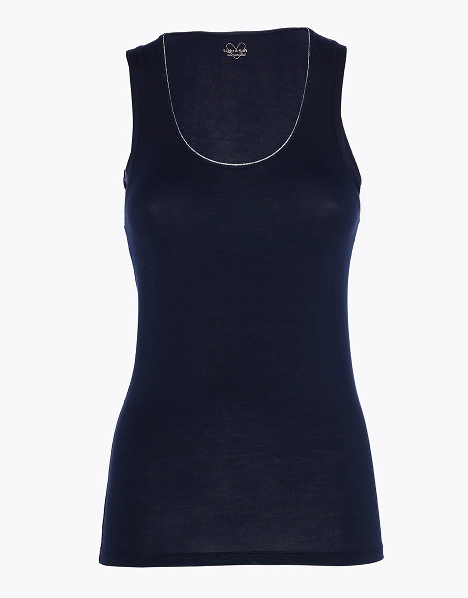 Lovable Basic Soul canotta micromodal lurex blu notte scollo tondo