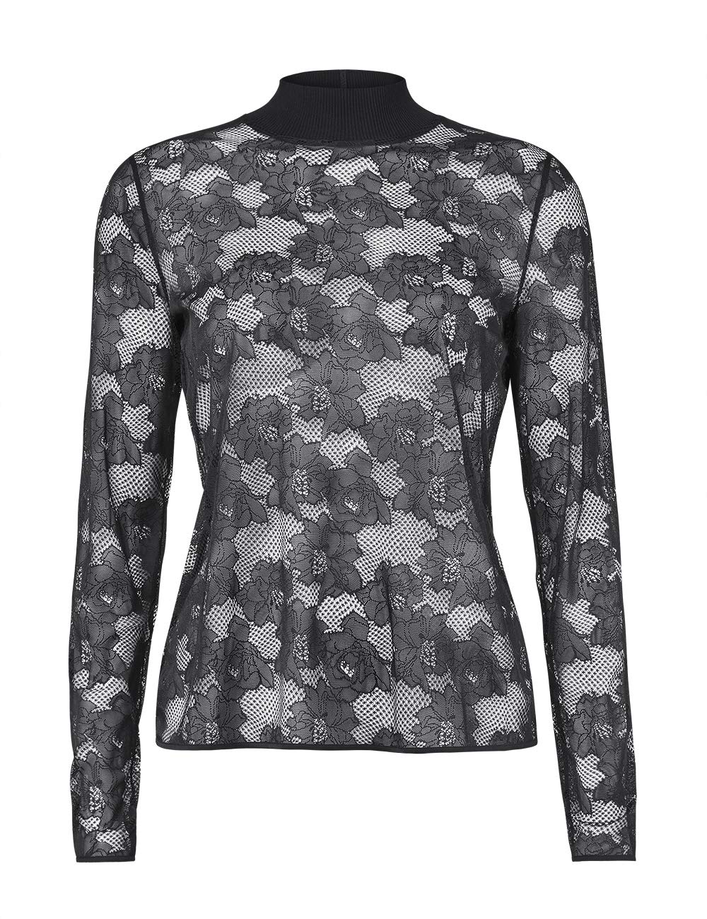 Wolford Frankie Pullover Collo Alto Nero in Pizzo