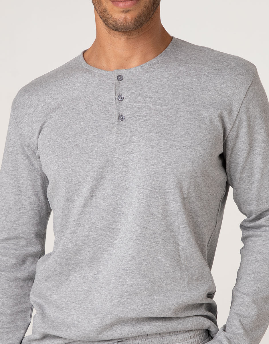 Lovable Man Pigiama Lungo Collo Serafino interlock grigio melange