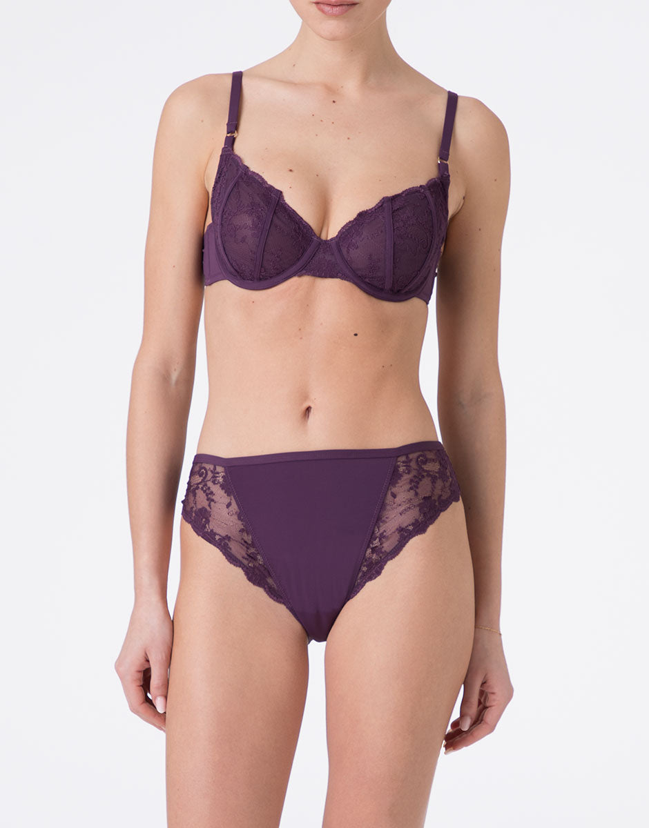 Lovable Delicate Floral Lace reggiseno ferretto viola mora