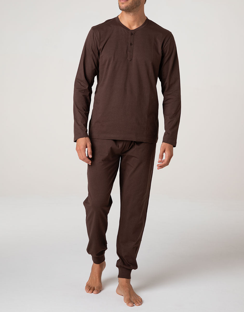 Lovable Man Pigiama Lungo Collo Serafino jersey cioccolato