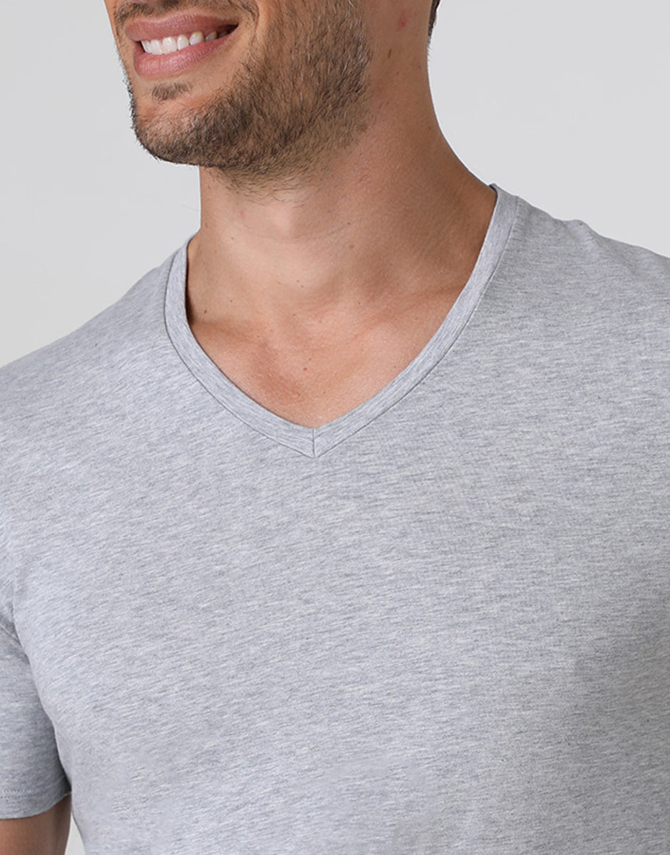 Lovable Man Cotton Stretch t-shirt uomo grigio melange scollo V
