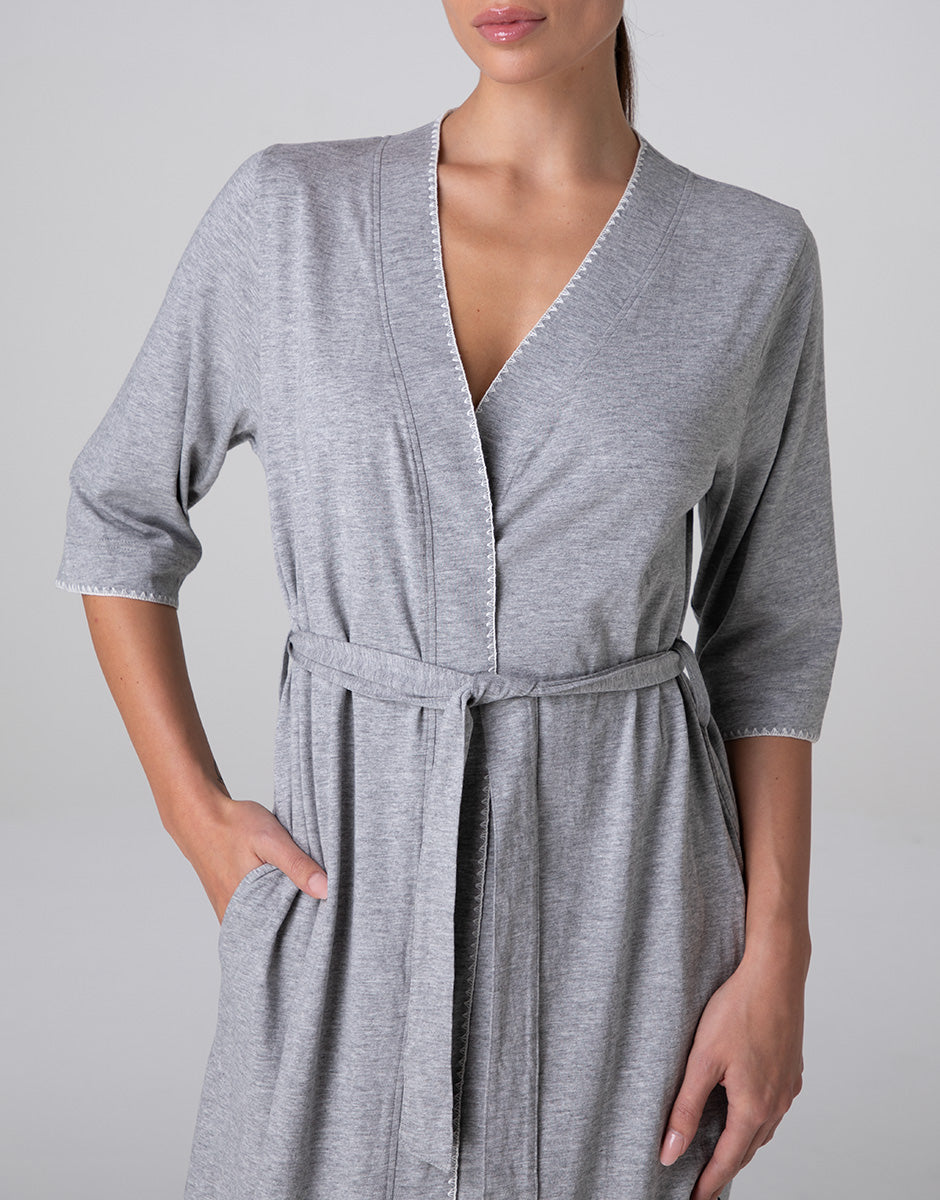 Lovable kimono jersey grigio melange manica 3/4 con cintura