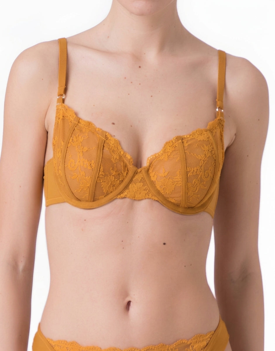 Lovable Delicate Floral Lace Reggiseno Ferretto Pizzo Ocra