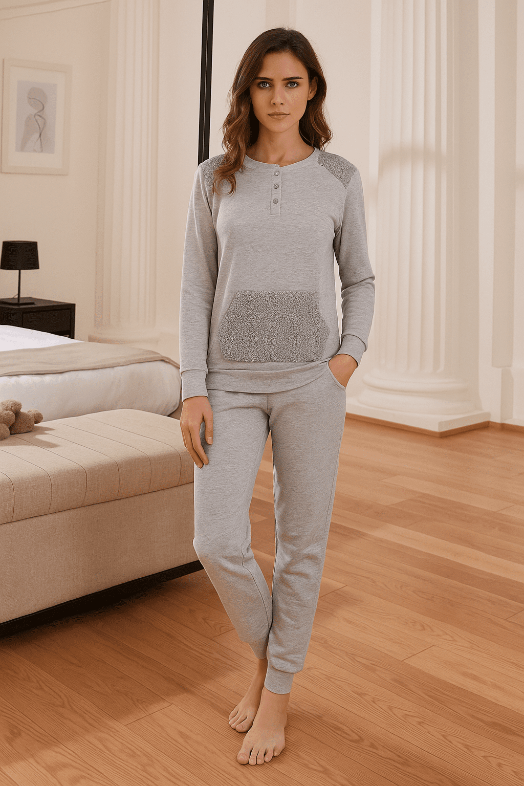 Intimami pigiama donna interlock caldo con tascone
