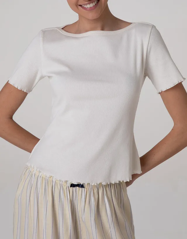 Lovable T-shirt barchetta cotone costine bianco latte