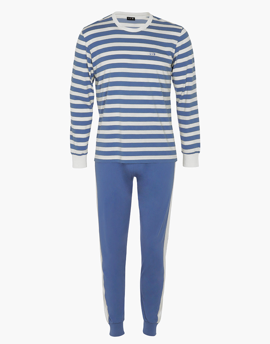 Lovable Man pigiama lungo girocollo jersey righe avorio blu