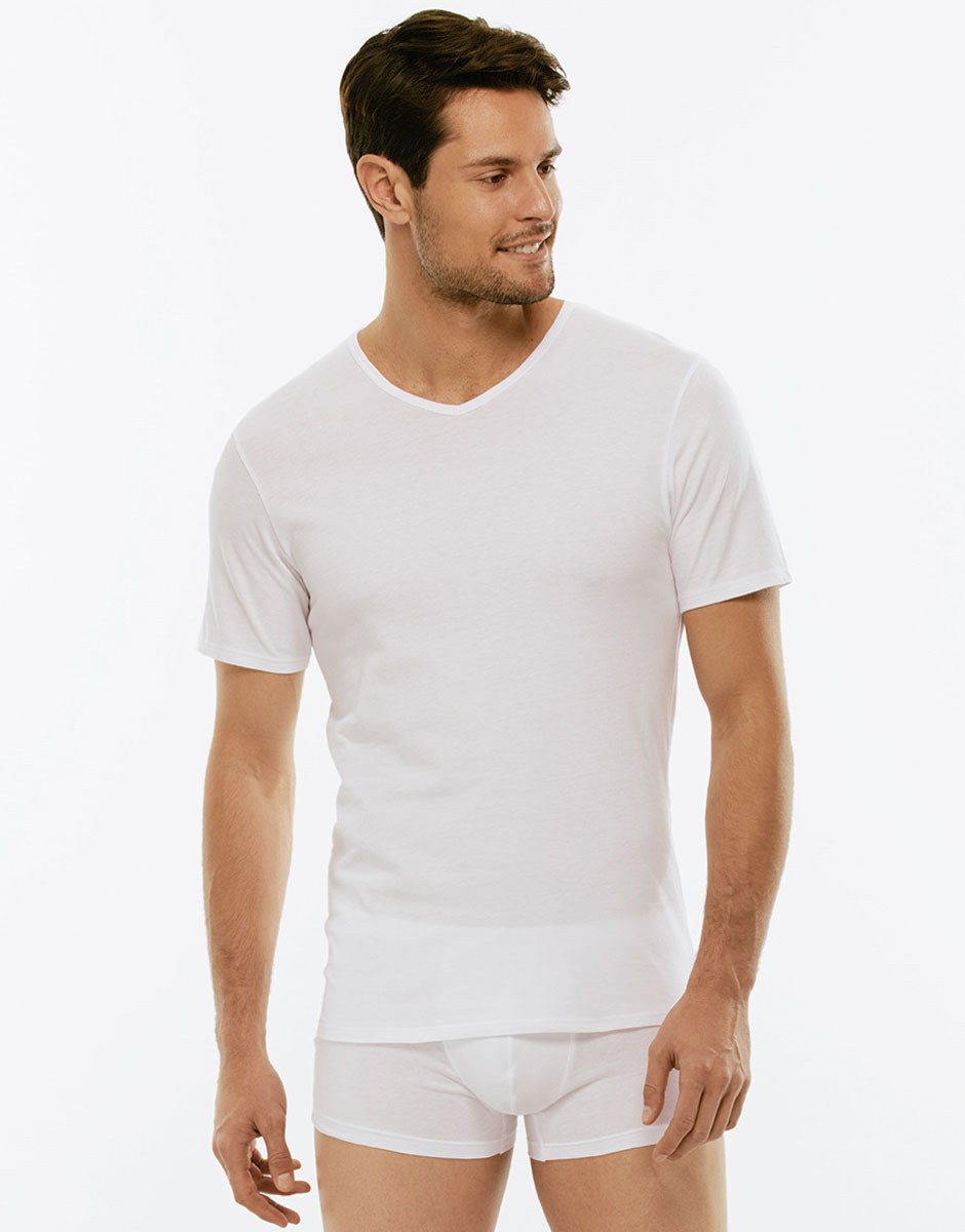 Lovable Man 100% Pure Cotton t-shirt scollo V bianco cotone