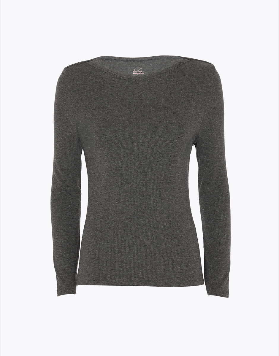 Lovable Rib Glimmering Modal maglia manica lunga barchetta grigio fumo