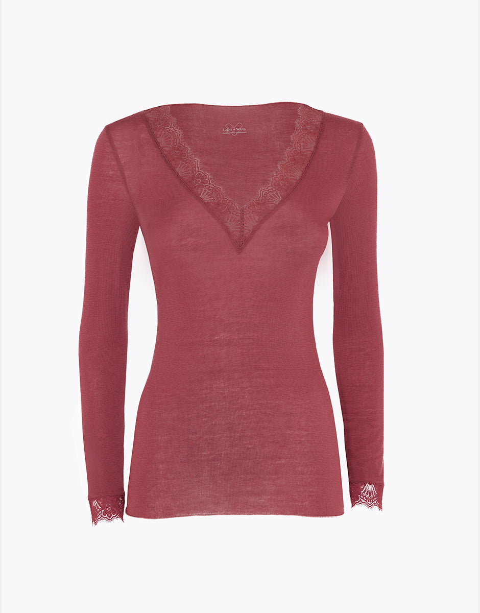 Lovable Ultralight and Warm maglia scollo V rosso amaranto