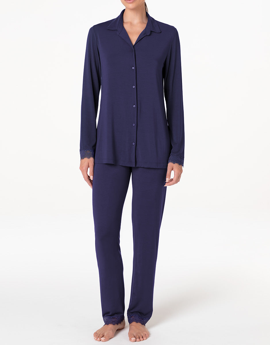 Lovable Elegant Modal Pigiama Lungo Blu Notte in Modal